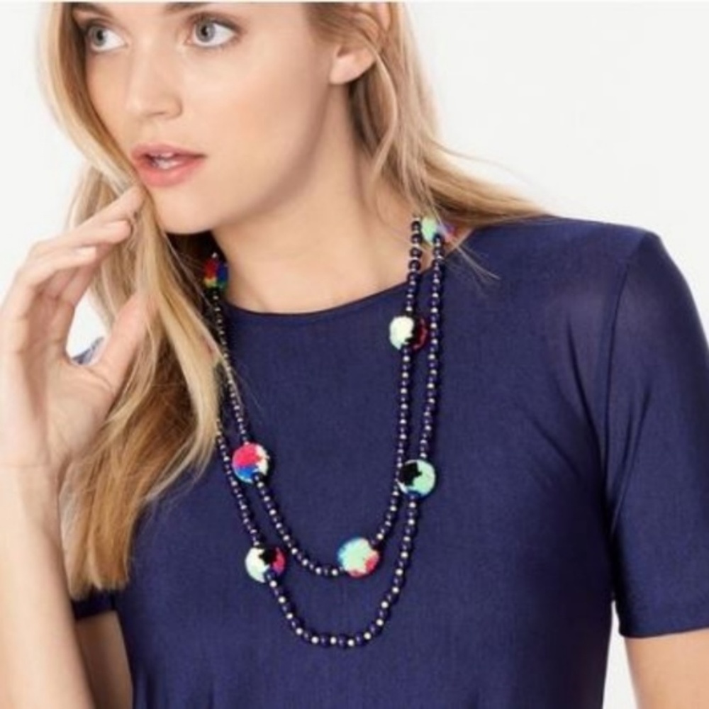 NWT BaubleBar Navy Guadeloupe Pom Pom Necklace